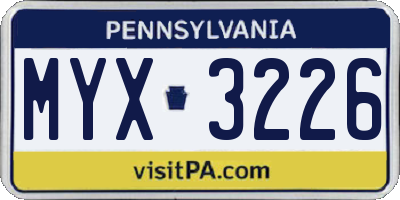 PA license plate MYX3226