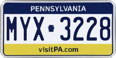 PA license plate MYX3228