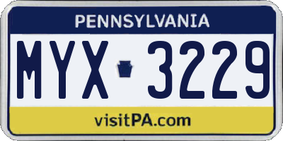 PA license plate MYX3229