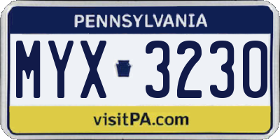 PA license plate MYX3230