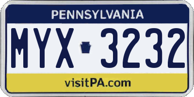 PA license plate MYX3232
