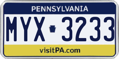 PA license plate MYX3233