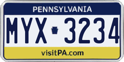 PA license plate MYX3234