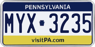 PA license plate MYX3235