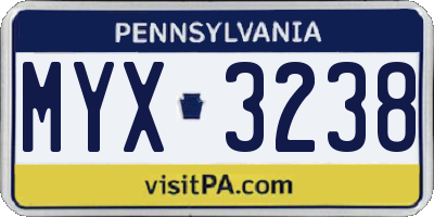 PA license plate MYX3238