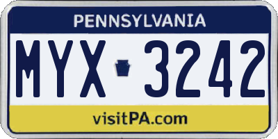 PA license plate MYX3242