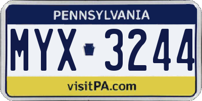 PA license plate MYX3244