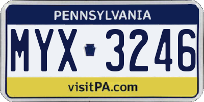 PA license plate MYX3246