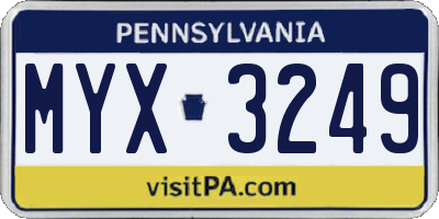 PA license plate MYX3249