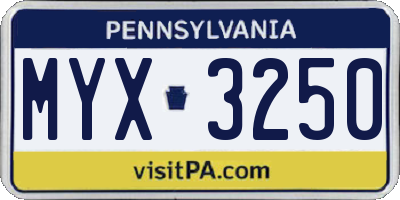 PA license plate MYX3250