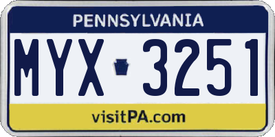 PA license plate MYX3251
