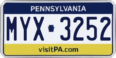 PA license plate MYX3252