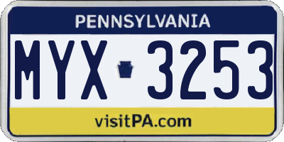 PA license plate MYX3253
