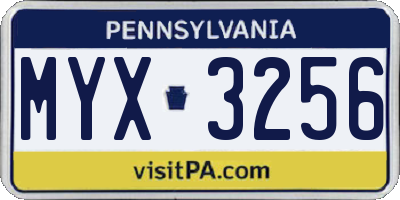PA license plate MYX3256
