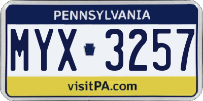 PA license plate MYX3257