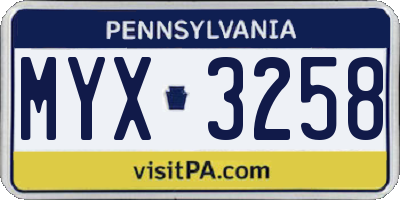 PA license plate MYX3258