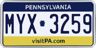 PA license plate MYX3259