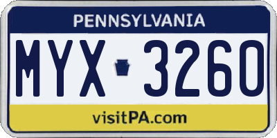 PA license plate MYX3260