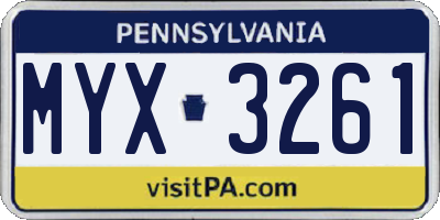 PA license plate MYX3261