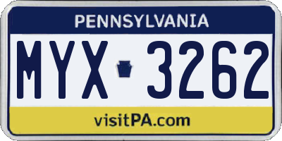 PA license plate MYX3262