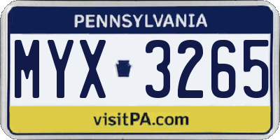 PA license plate MYX3265