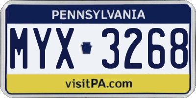 PA license plate MYX3268