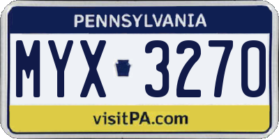 PA license plate MYX3270