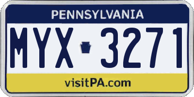 PA license plate MYX3271