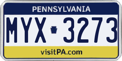 PA license plate MYX3273