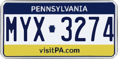 PA license plate MYX3274
