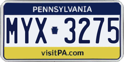 PA license plate MYX3275