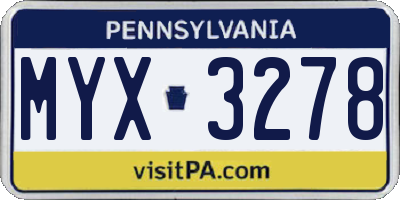 PA license plate MYX3278