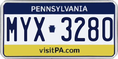 PA license plate MYX3280