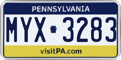 PA license plate MYX3283