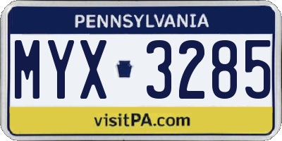 PA license plate MYX3285