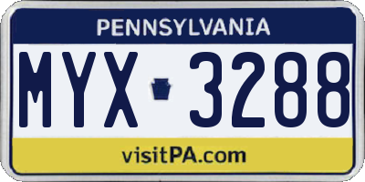 PA license plate MYX3288