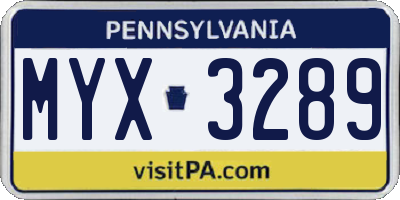 PA license plate MYX3289