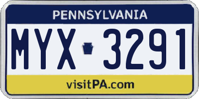 PA license plate MYX3291