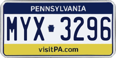 PA license plate MYX3296