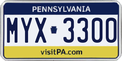 PA license plate MYX3300