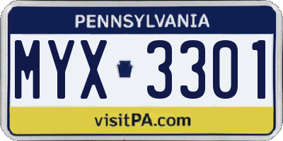 PA license plate MYX3301