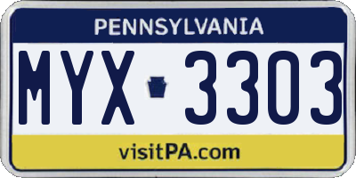 PA license plate MYX3303