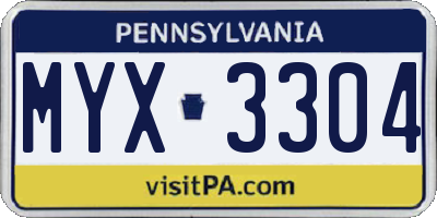 PA license plate MYX3304