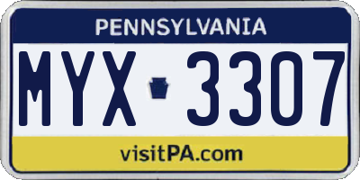 PA license plate MYX3307