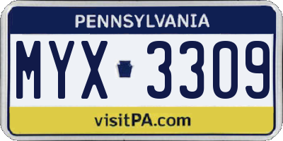 PA license plate MYX3309