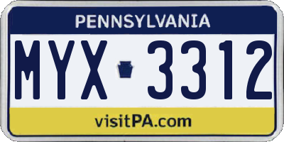 PA license plate MYX3312