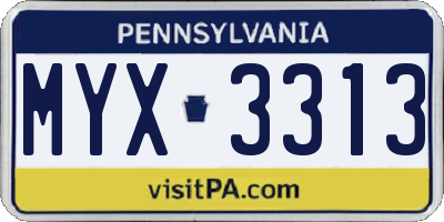 PA license plate MYX3313