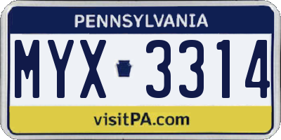 PA license plate MYX3314