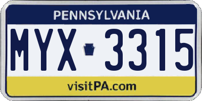 PA license plate MYX3315