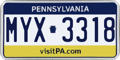 PA license plate MYX3318